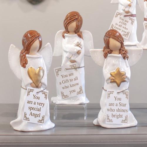 Set of 3 Star Heart Angel Christmas Figurines With Gold Accents