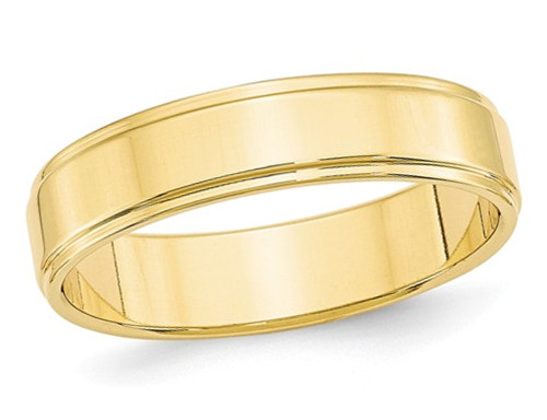 Ladies or Mens 10K Yellow Gold 5mm Flat Wedding Band Ring with Step Edge - 08QGG0050S-8