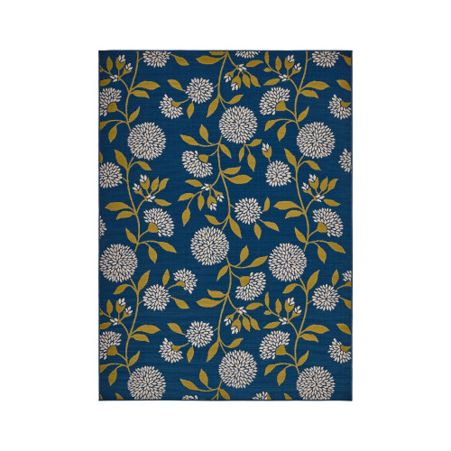 7.8' x 10.8' Blue and Green Floral Rectangular Outdoor Area Throw Rug