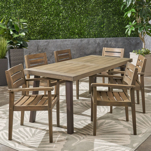 7-Piece Gray Contemporary Handcrafted Outdoor Furniture Patio Dining Set