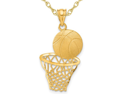 14K Yellow Gold Basketball & Hoop Pendant Necklace with Chain - 02QGG2672