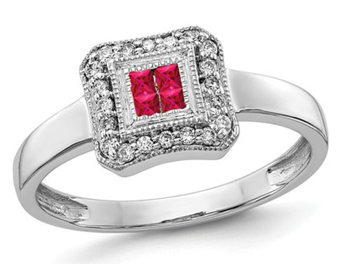 1/6 Carat (ctw) Princess Cut Natural Ruby Ring in 14K White Gold with Diamonds - 08QGG5763RUW-6