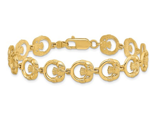 14K Yellow Gold Claddagh Circle Vertical Link Bracelet (7.25 Inches)