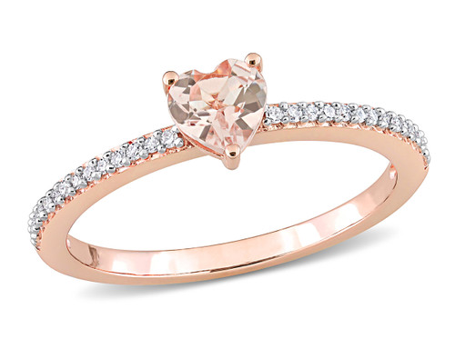 1/2 Carat (ctw) Morganite Heart Promise Ring in 10K Rose Pink Gold with Diamonds - 08DLG1004921MOP-7