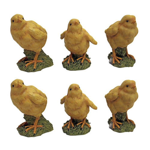 Set of 6 Brown and Green Baby Chicken Outdoor Garden Statues 5"