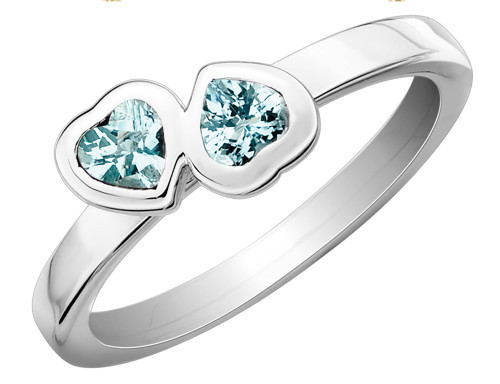 Aquamarine Double Heart Ring 2/5 Carat (ctw) in Sterling Silver - 68QGG0400AQ-7