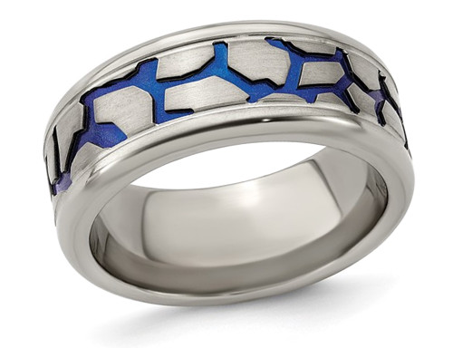 Mens Titanuim Blue Adonized Double Grove 9m Band Ring - 88QGG0111-10