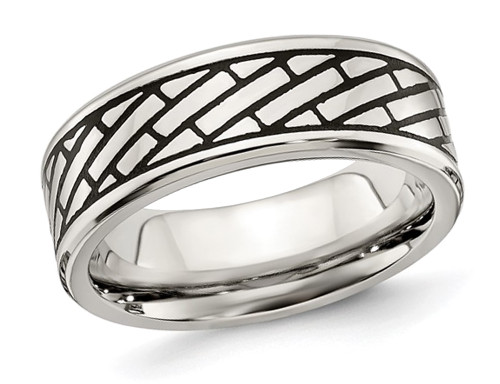 Mens Stainless Steel 7.5mm Antiqued & Polished Brick Band Ring - 88QGG0660GM-10