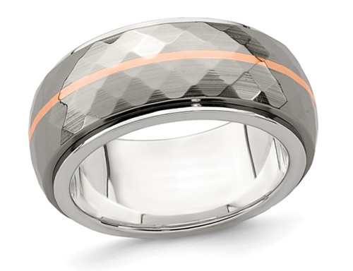 Mens 10mm Titanium Wedding Band Ring with 14k Rose Strip - 28QGG00285-11