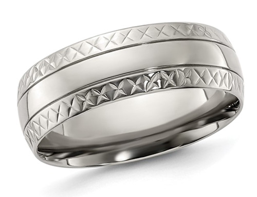 Mens Titanium Criss Cross Grooved Wedding Band Ring 7mm - 28QGG00498-6