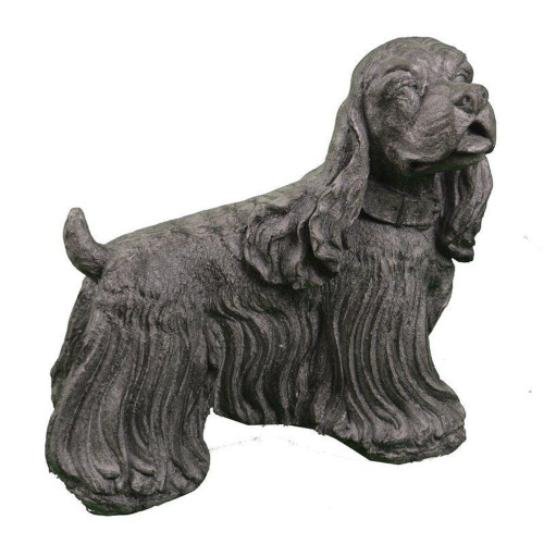 7.75" x 12" Ceramic Faux Stone Finish Gray Dog Statue