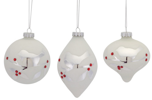 5" Country Cabin Etched Bird with Jewel Accents Glass Drop Christmas Ornament