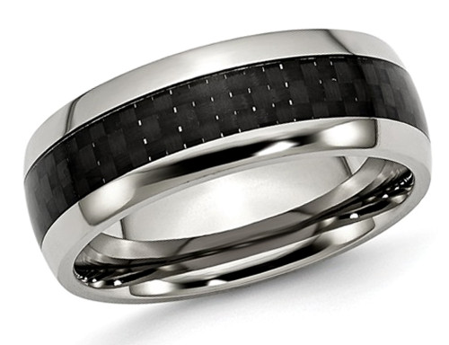 Mens Chisel 8mm Stainless Steel and Carbon Fiber Wedding Band Ring - 88QGG0025GF-8