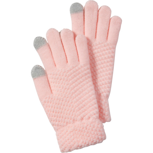 8" Pink and Gray Stylish and Fashionable Tickled Pink Anna Texting Knit Gloves (Pack of 2)
