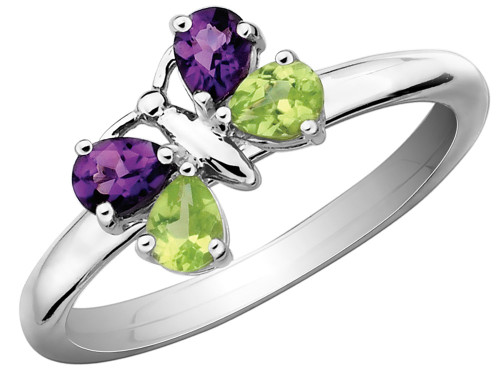 Amethyst and Peridot Butterfly Ring 3/5 Carat (ctw) in Sterling Silver - 68QGG0328MG-8
