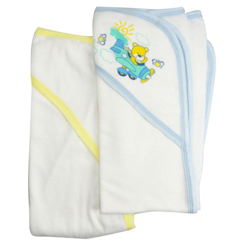 Set of 2 6" White and Yellow Solid Whimsical Infant Hooded Bath Towels