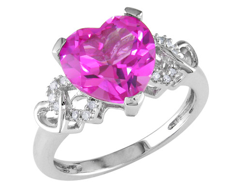 Created Pink Sapphire Heart Ring 4.20 Carat (ctw) in Sterling Silver - 68DLG1190CPS-6