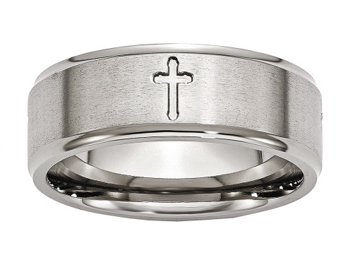 Chisel Titanium Ridged Edge Cross 8mm Brushed and Polished Wedding Band TB78 - TB78K75
