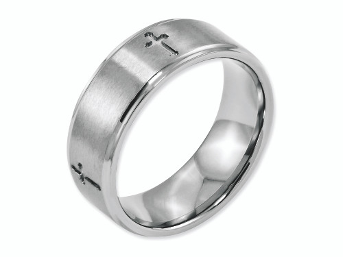 Chisel Stainless Steel Ridged Edge Cross 8mm Brushed and Polished Wedding Band SR109 - SR109Y125