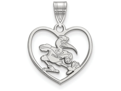LogoArt Sterling Silver University Of Miami Pendant Necklace in Heart SS058UMFT