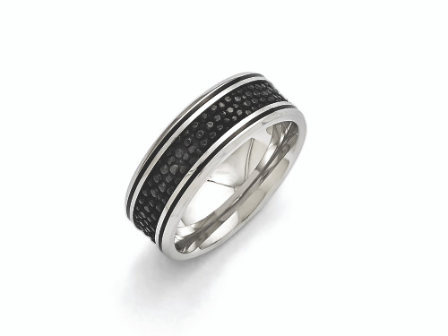 Chisel Stainless Steel Polished Black Ip-plated/genuine Stingray Textured Ring SR405 - SR405Y10
