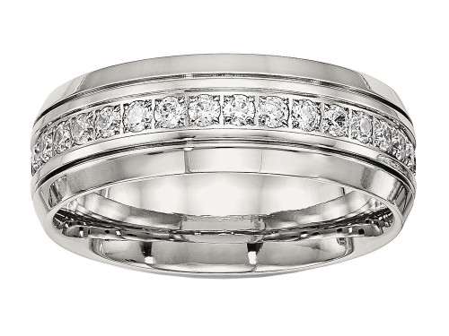 Chisel Stainless Steel Polished Half Round Grooved CZ Ring SR534 - SR534Y85