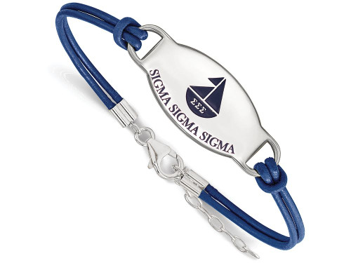 LogoArt Sterling Silver Sigma Sigma Sigma Enameled Oval Leather Bracelet SS018SSS7T