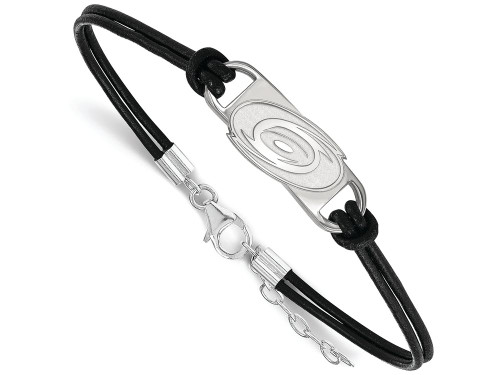 Logoart Sterling Silver Carolina Hurricanes Small Center Leather Bracelet SS013HUR7T