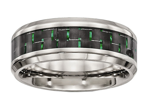Chisel Stainless Steel Polished Black/green Carbon Fiber Inlay Ring SR502 - SR502Y85