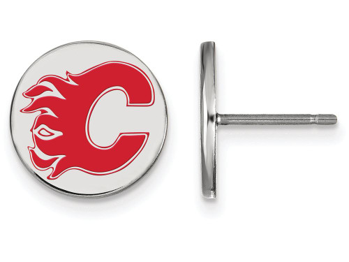 LogoArt Sterling Silver Calgary Flames Small Enamel Disc Earrings SS018FLAT