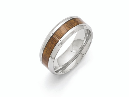Chisel Stainless Steel Polished Wood Inlay Enameled 8.00mm Ring SR400 - SR400Y9
