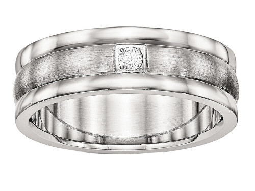 Chisel Stainless Steel Polished and Brushed Grooved CZ Ring SR508 - SR508Y10