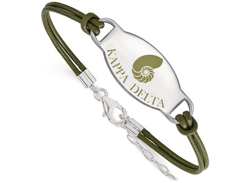 LogoArt Sterling Silver Kappa Delta Enameled Oval Leather Bracelet SS018KD7T