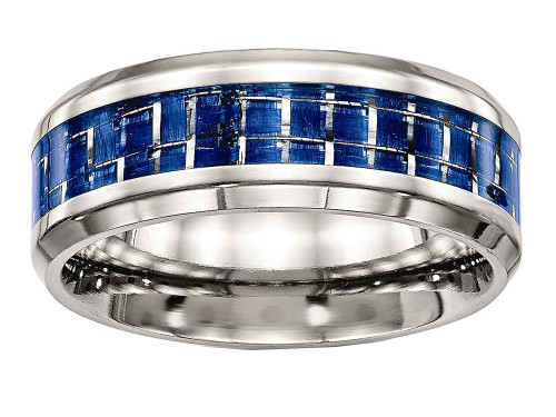 Chisel Stainless Steel Polished Blue/white Carbon Fiber Inlay Ring SR503 - SR503Y9