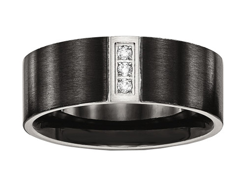 Chisel Stainless Steel Brushed Black Ip Flat Three CZ Ring SR518 - SR518Y13