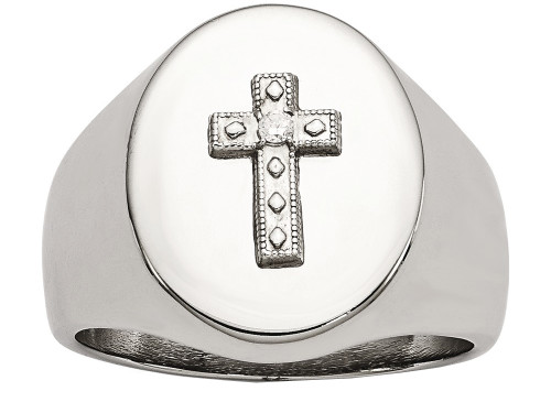 Chisel Stainless Steel Polished Cross CZ Signet Ring SR473 - SR473Y10