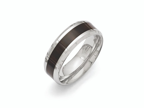 Chisel Stainless Steel Polished Black Wood Inlay Enameled 8.00mm Ring SR404 - SR404Y95