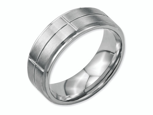 Chisel Stainless Steel Grooved 8mm Brushed/polished Ridged Edge Wedding Band SR29 - SR29Y65