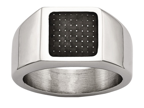 Chisel Stainless Steel Polished Signet Carbon Fiber Ring SR469 - SR469Y10