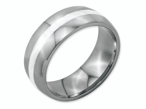 Chisel Stainless Steel Sterling Silver Inlay 8mm Polished Wedding Band SR38 - SR38Y95