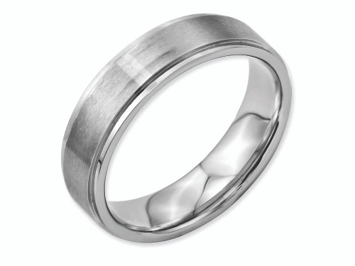 Chisel Stainless Steel Ridged Edge 6mm Brushed and Polished Wedding Band SR32 - SR32Y95