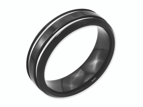 Chisel Titanium Black Ip-plated Grooved 7mm Wedding Band TB232 - TB232K14