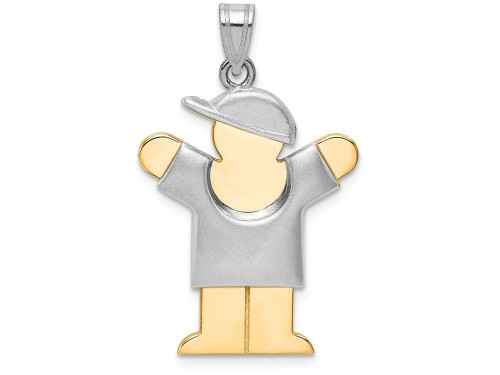 The Kids Puffed Boy with Hat on Right Engraveable Charm / Pendant Necklace in 14 kt Two Tone Gold XK580C