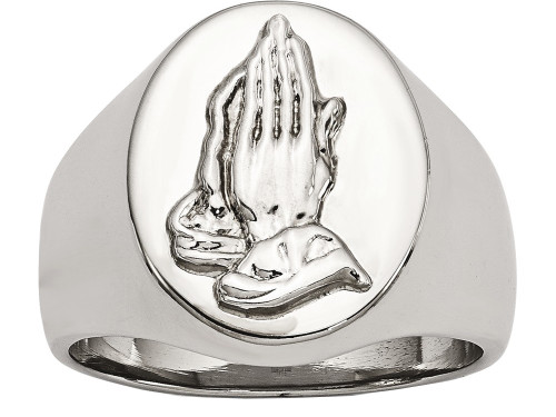 Chisel Stainless Steel Polished W/ Sterling Silver Praying Hands Ring SR472 - SR472Y11