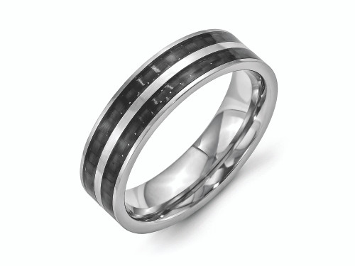 Chisel Stainless Steel 6mm Double Row Black Carbon Fiber Inlay Polished Wedding Band SR337 - SR337Y105