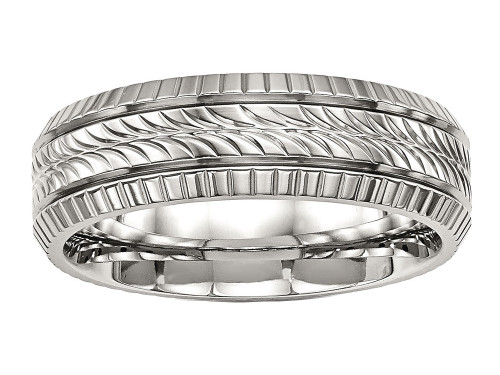 Chisel Stainless Steel Polished Grooved and Textured Ring SR499 - SR499Y12