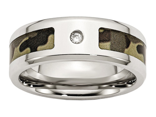 Chisel Stainless Steel Polished W/ CZ Printed Brown Camo Under Rubber Wedding Band SR452 - SR452Y85