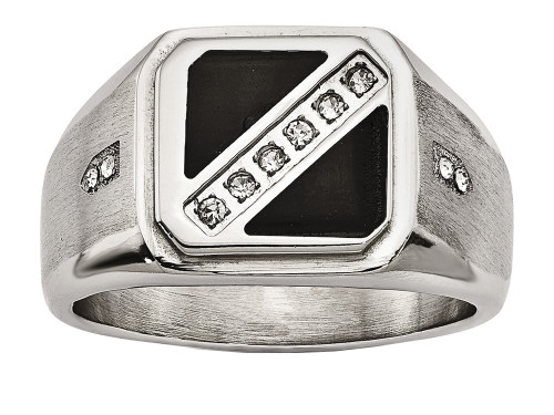 Chisel Stainless Steel Satin and Polished W/black Enamel CZ Ring SR460 - SR460Y11