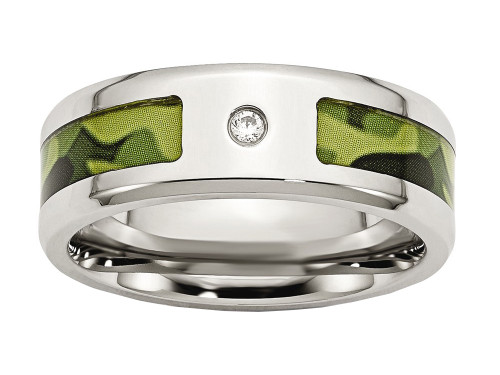 Chisel Stainless Steel Polished W/ CZ Printed Green Camo Under Rubber Wedding Band SR451 - SR451Y95