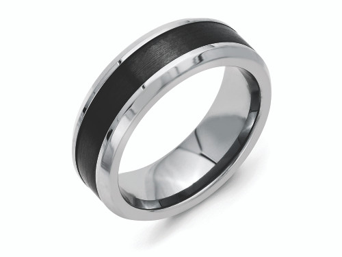 Chisel Stainless Steel Base W/polished Black Ceramic Center Beveled Wedding Band SR251 - SR251Y75